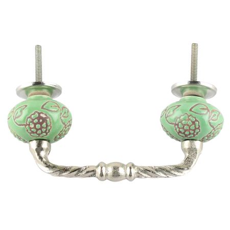 Pea Green Marigold Etched Ceramic Cut Bridge Handle Online